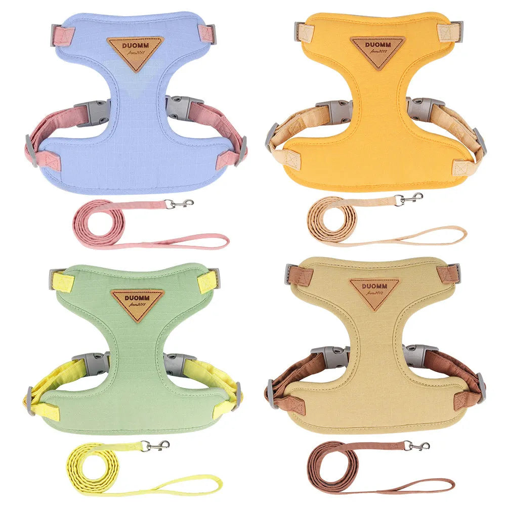 Cat chest harness and traction rope set in beige with anti-breaking cloth lead