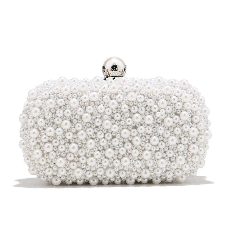 Small pearl dinner bag in solid colour, ABS material, polyester, with single handle and cover-type opening