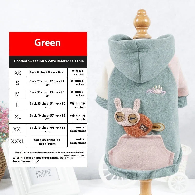 Cotton dog sweatshirt in brown, green or pink colour options for pet leisure clothing