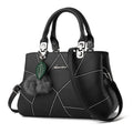 Ladies geometric print PU shoulder messenger bag with ball pendant, available in multiple colours