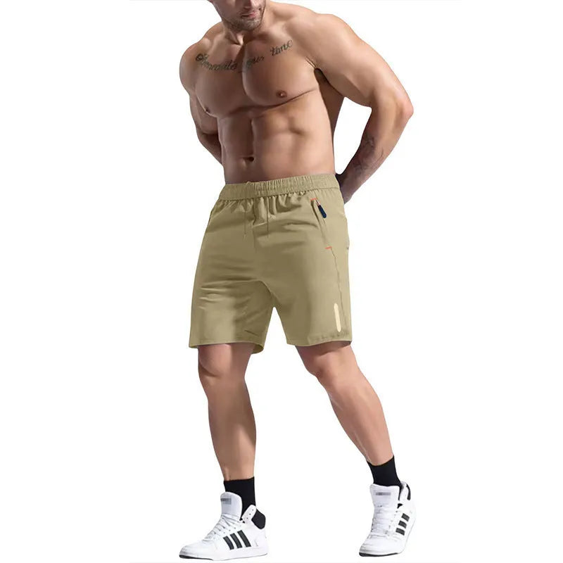 Men's elastic waist shorts in army green made from bamboo and polyester blend fabric for sports.