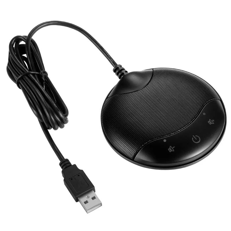 Black USB condenser microphone for conference, gaming, and video recording