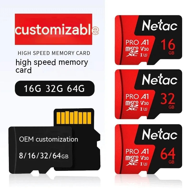 TF memory card for 4K driving recorder and surveillance camera, capacities 16GB to 256GB, compact size 15x11x1mm