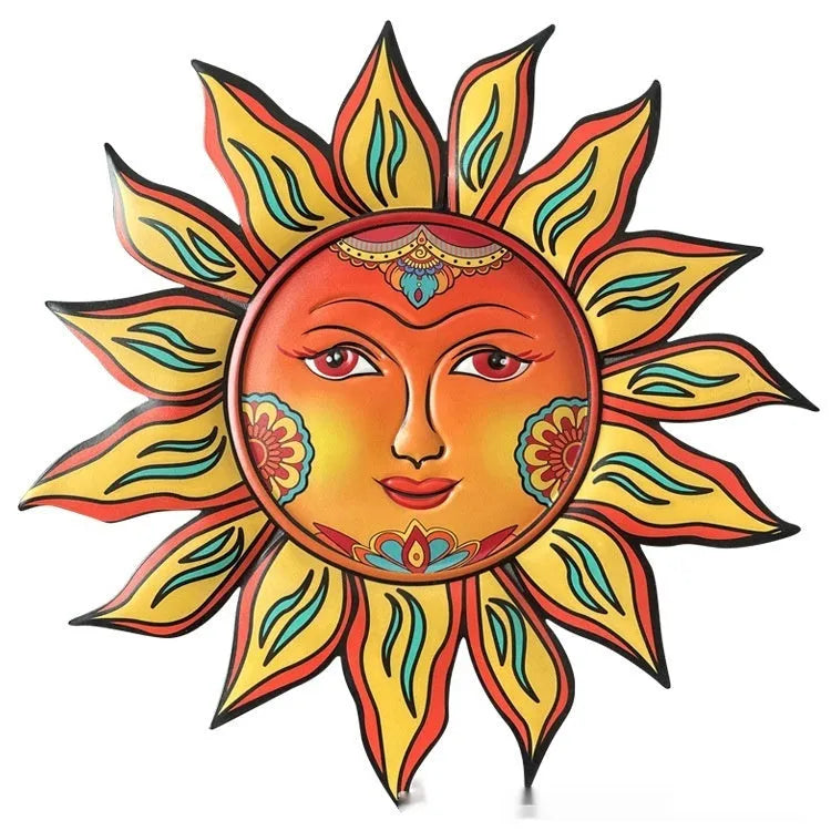 Iron Sun Face metal wall hanging decorative craft for garden or indoor living room.