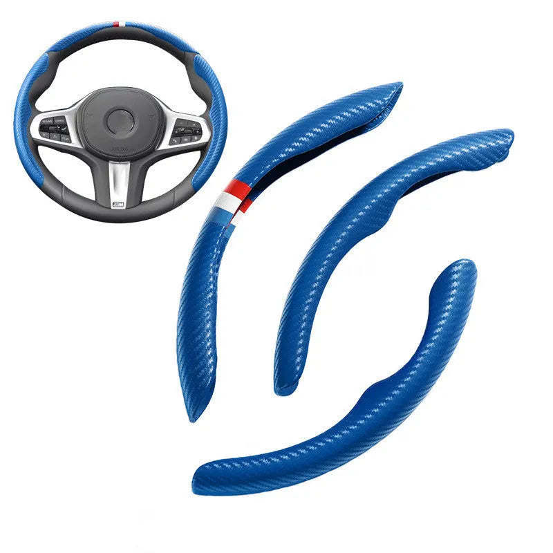 Carbon fibre steering wheel cover for BMW in sporty style with universal fit