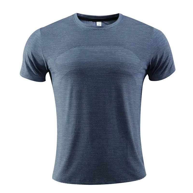 Short-sleeved red polyester spandex sports T-shirt for running and basketball.