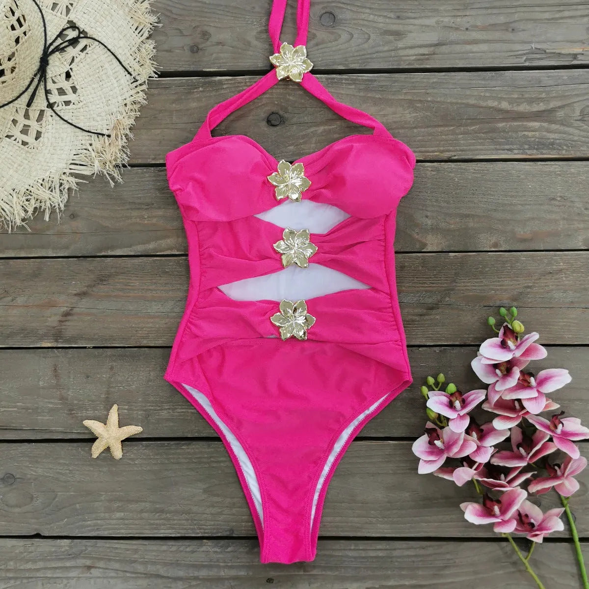 Women's solid colour one-piece swimsuit with matching short skirt in high-waisted tankini style