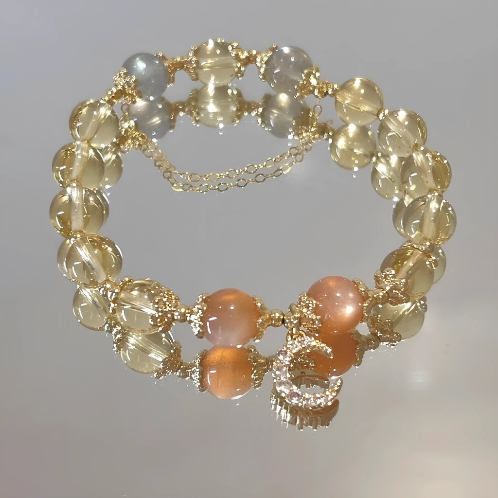 14K gold electroplated crystal bracelet with citrine moonstone and Chinese diamond styling