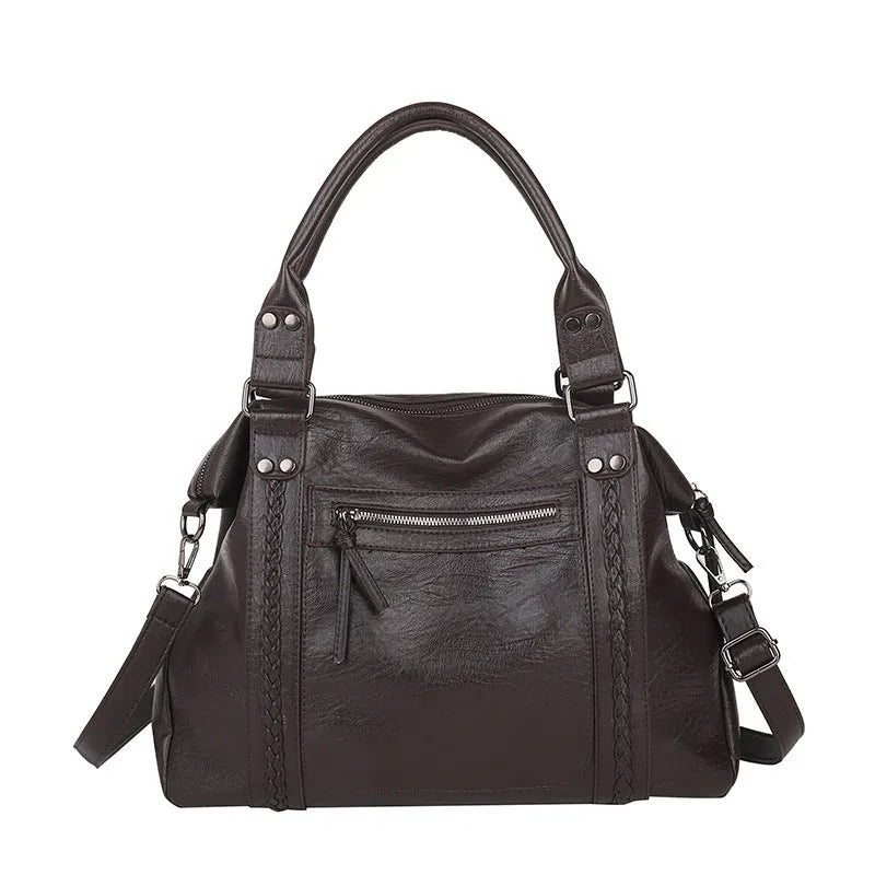 Women's retro trend PU crossbody bag in light brown with single shoulder strap, 38x12x25cm size