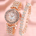 Diamond-embedded starry sky flower disk bracelet watch set for women rose gold 7mm quartz