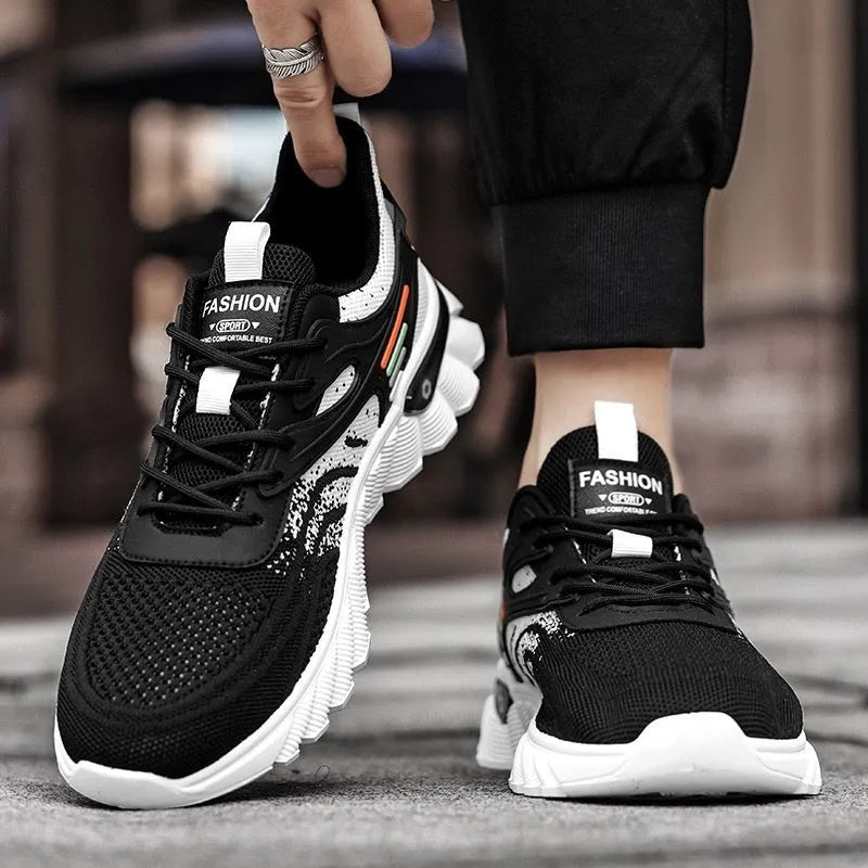 Men's white blue platform casual sports shoes with mesh upper and cross shoulder straps
