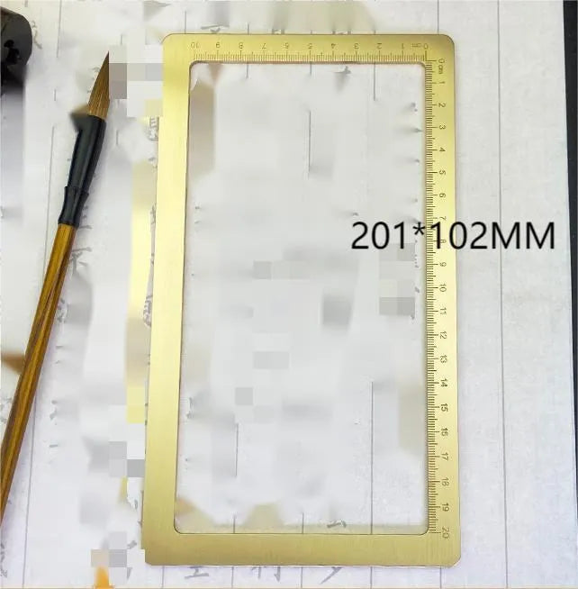 Solid brass calligraphy paper weight with carved square design for paper pressing