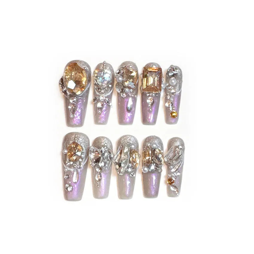 Luxury rhinestone false nail patches with flash style designs for women, S number size
