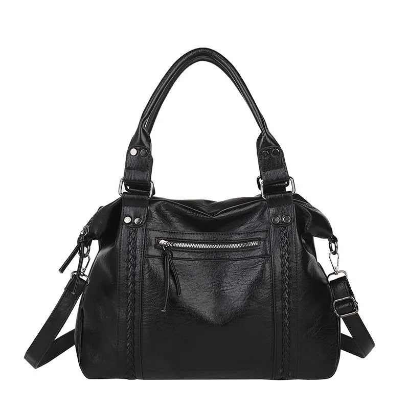 Women's retro trend PU crossbody bag in light brown with single shoulder strap, 38x12x25cm size