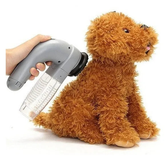 Grey portable electric pet hair vacuum cleaner with soft rubber brush head for dogs and cats