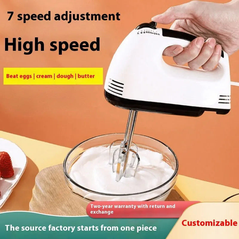 Electric egg beater hand mixer in white with silver beaters, 100W, 7-speed control, EU plug