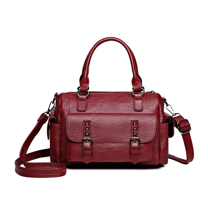 Vintage messenger bag in horizontal square shape with contrast stitching, available in multiple colours
