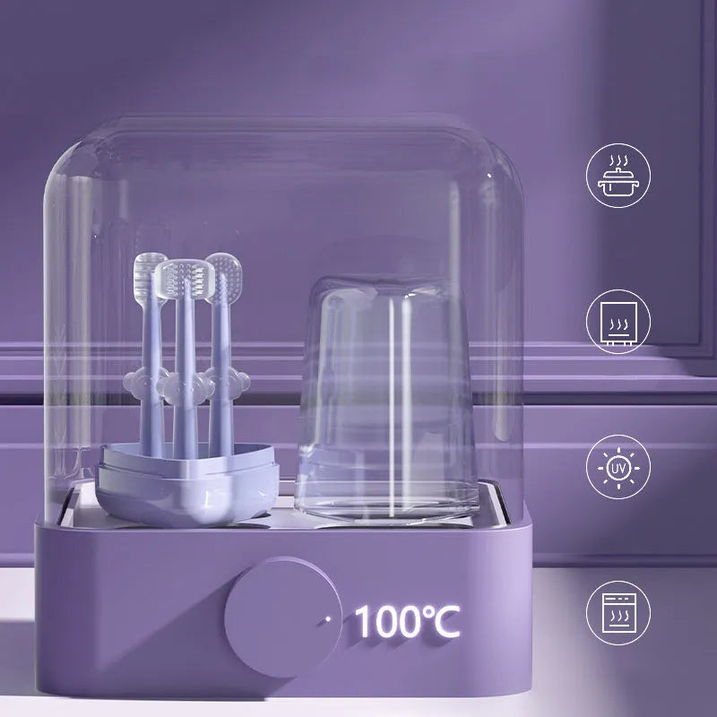 Soft silicone pet toothbrush for dogs and cats in purple, blue, and green colour options.
