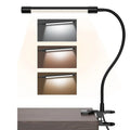 Black and white LED desk lamp with USB cable, 26cm length, for desk use.