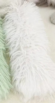 A blue plush cat toy pillow measuring 27cm long on a white background.