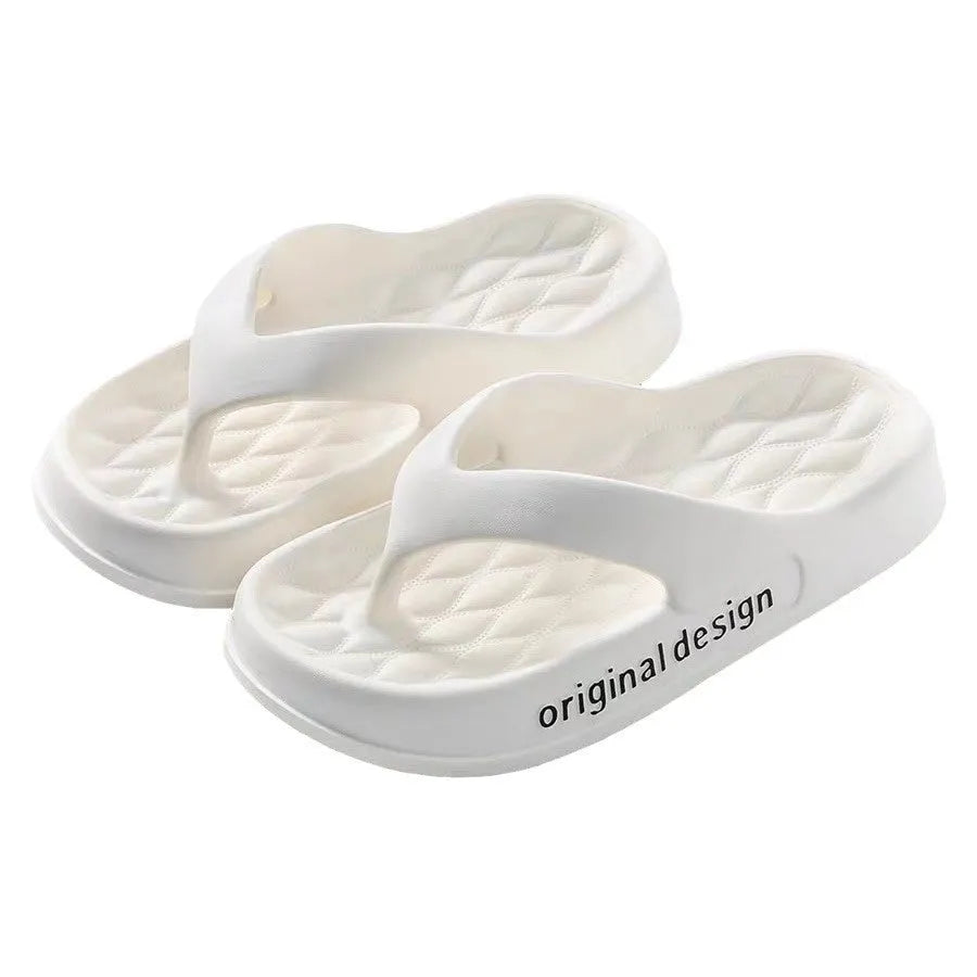 Men's injection-moulded EVA flip flops for the beach, shown in various colours on a size chart.