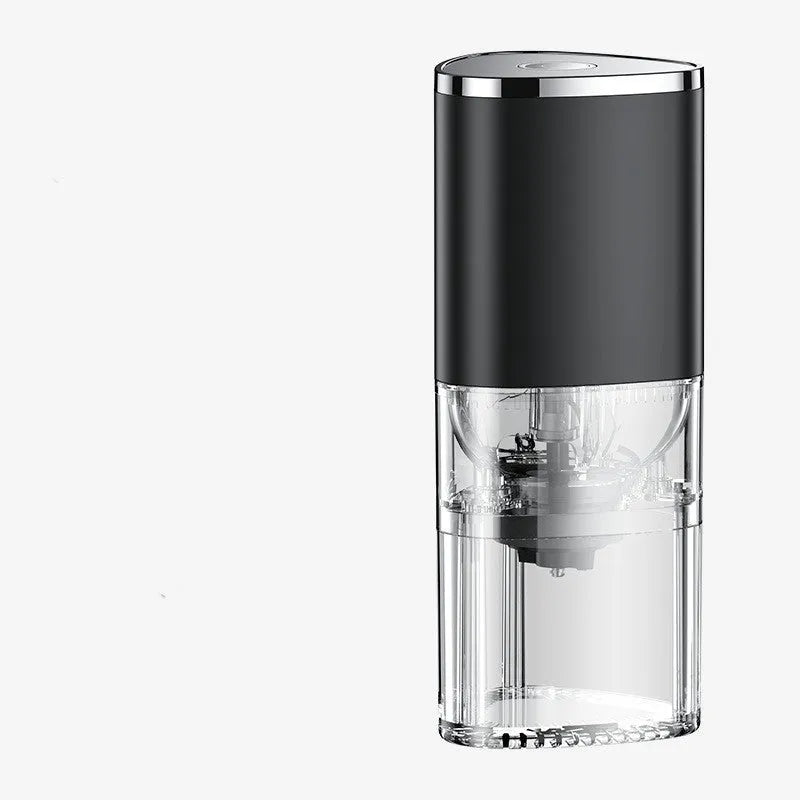 Frosted white electric coffee grinder with ceramic burr, USB-C port, and 25g capacity on a table