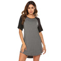 Women's double brushed milk silk nightdress with colour contrast patchwork sleeves in ash or grey.