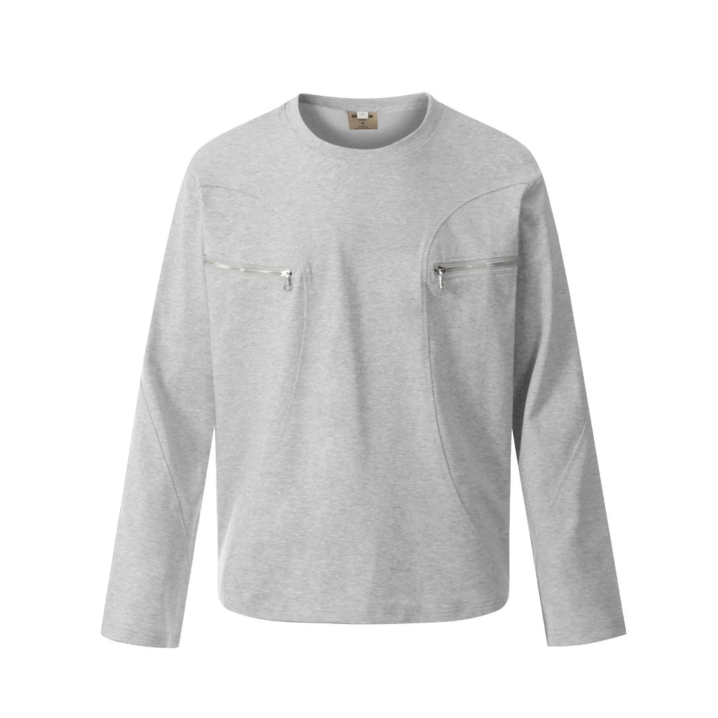 American retro loose design long sleeve cotton pullover in black and flower grey colours