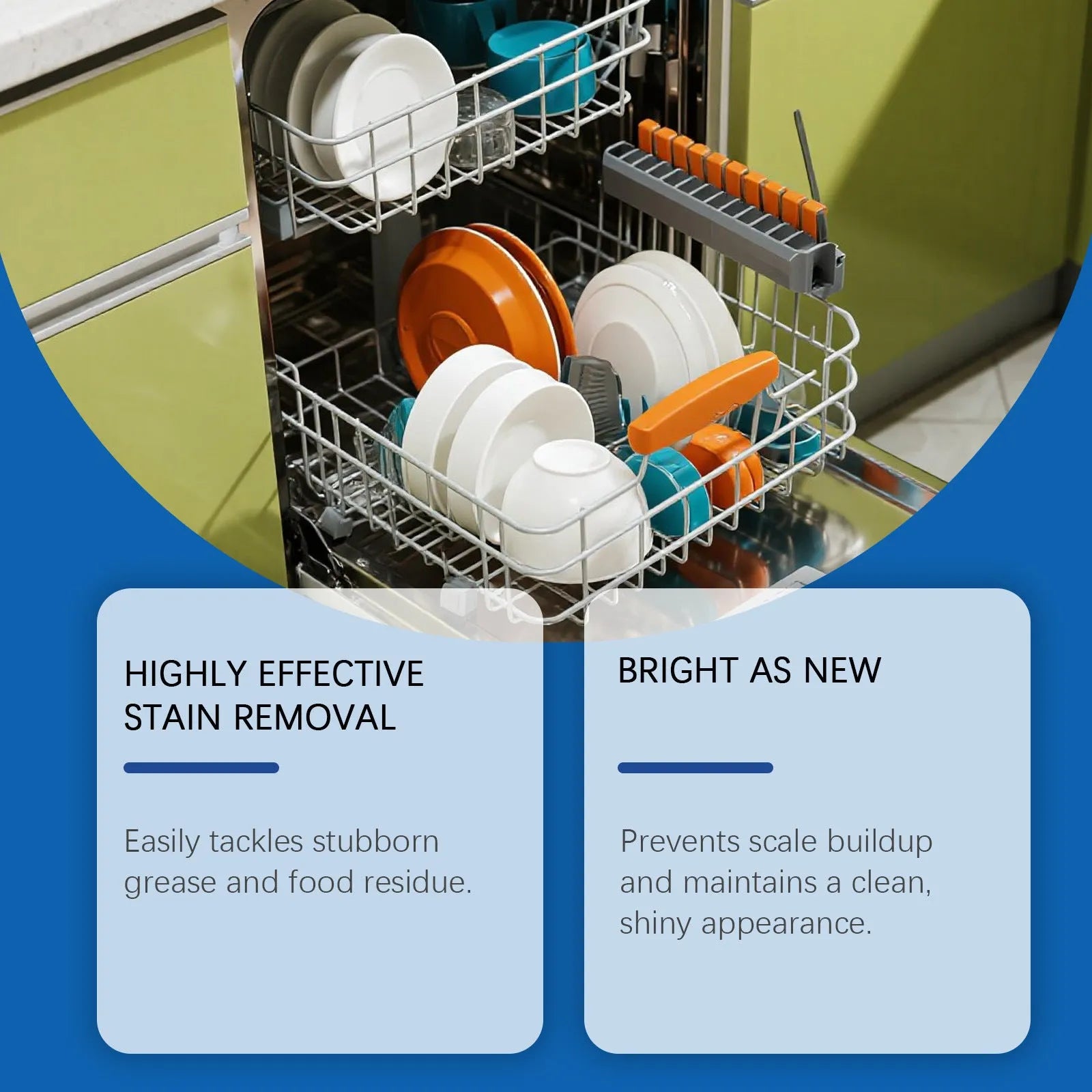 237ml bottle of dishwasher detergent aid for stain and oil removal on plates and kitchenware.