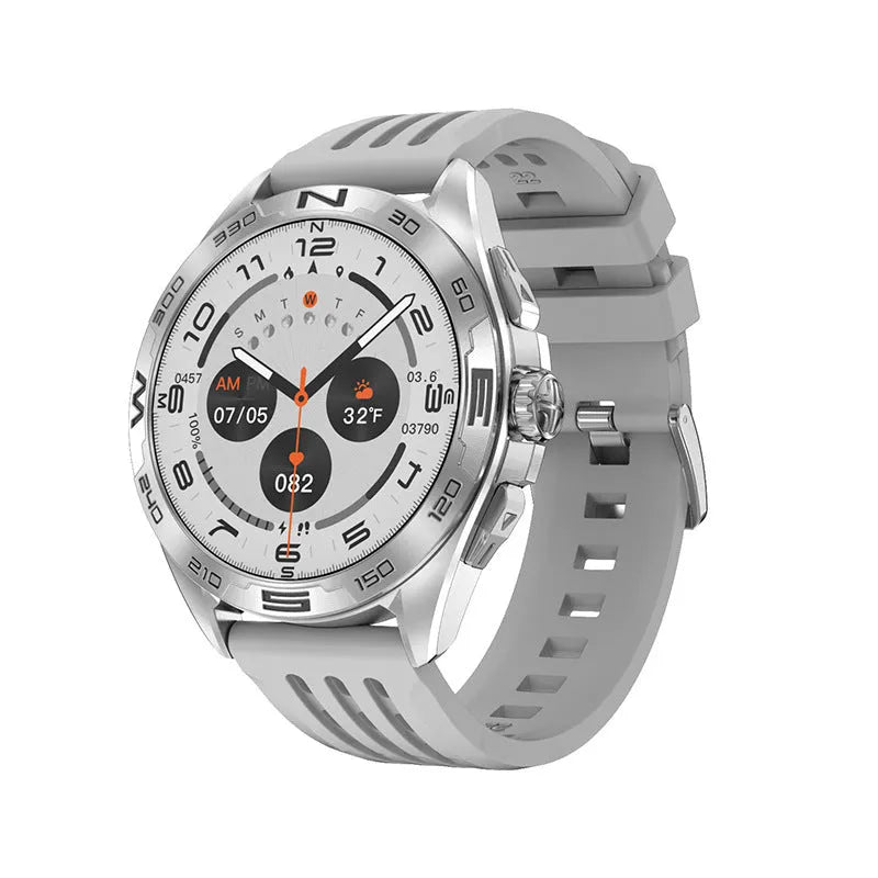 Smart watch with health monitoring display showing blood pressure, heart rate, and blood oxygen readings