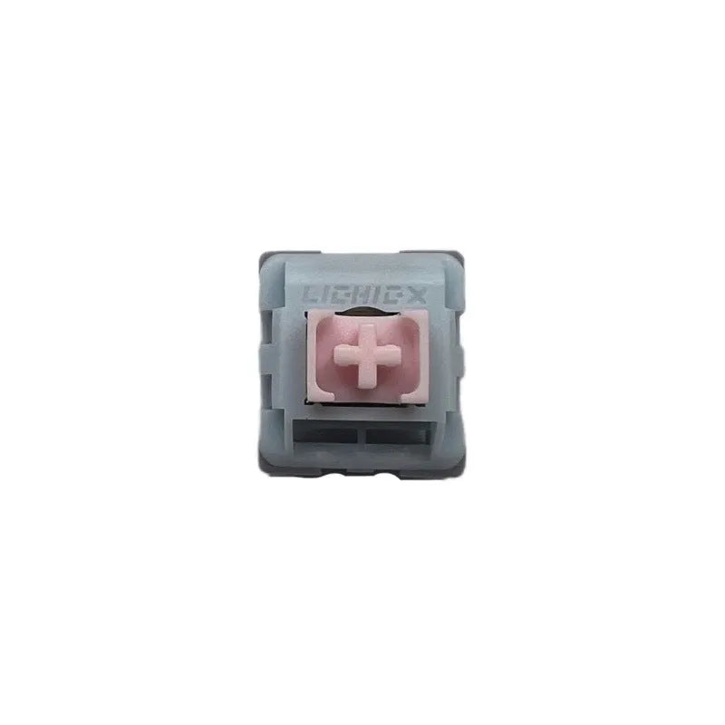 Four dew axis-4 coloured mechanical keyboard switch bottom housings showing bridge plug-in structure