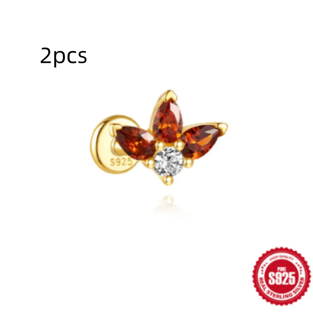 S925 sterling silver water drop earrings with flat spiral geometric design and gold plating.