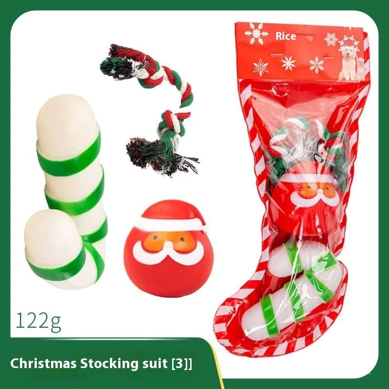 Christmas dog toy gift sets in vinyl with seven festive design options for bite-resistant chewing