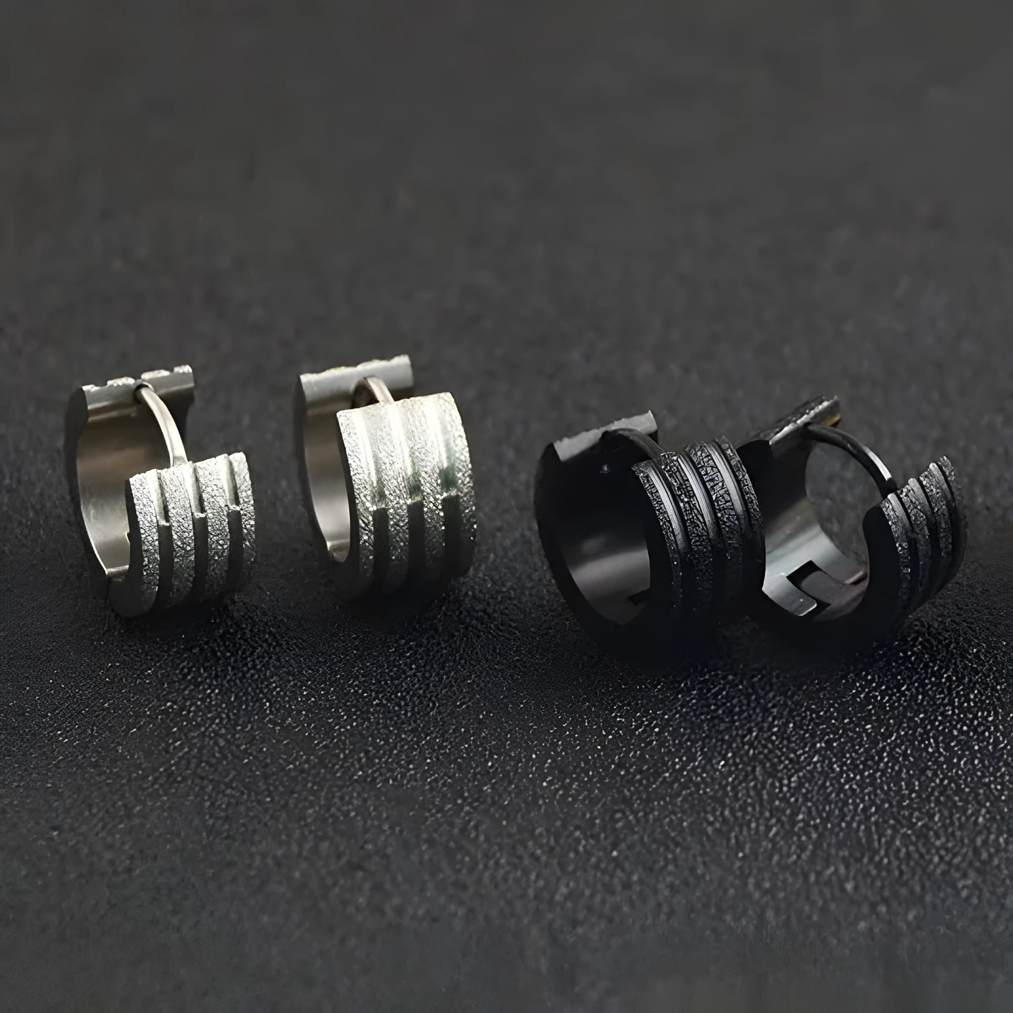 Geometric Korean style earrings with three-line frosted ornament pattern in titanium steel