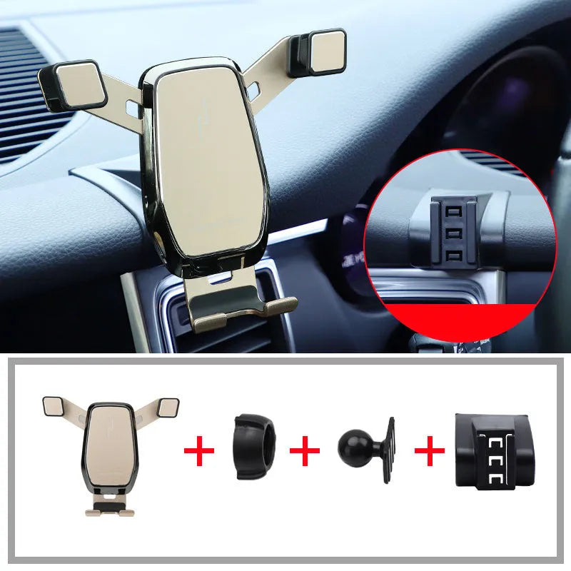 Gravity linkage car phone holder for Porsche in black alloy and carbon fibre