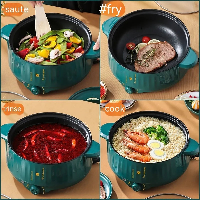 Integrated electric hot pot with stainless steel body in green or white colour