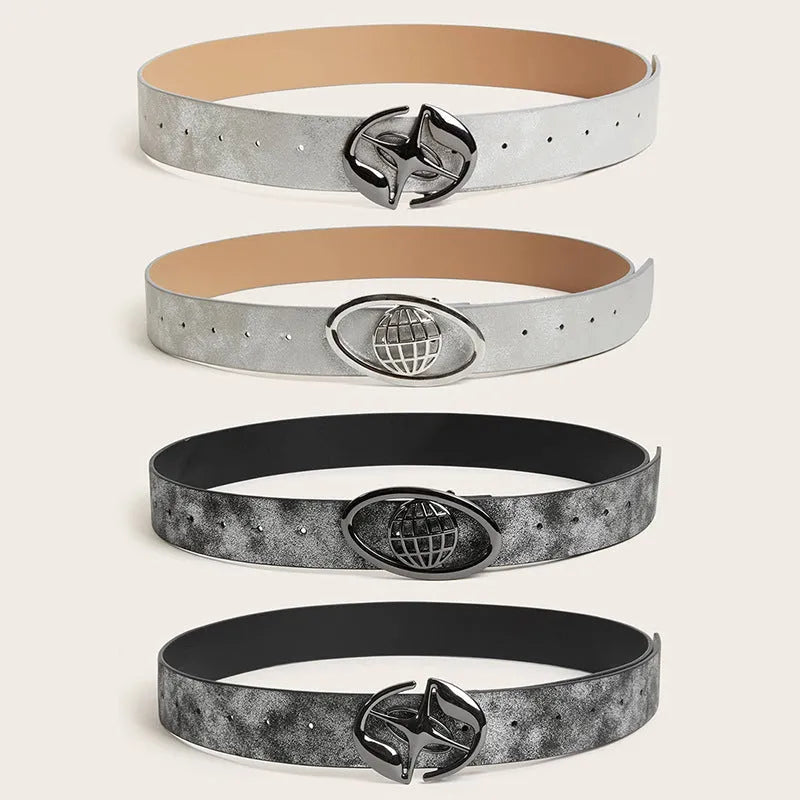 Women's retro belt with oval alloy buckle on thick 4cm PU leather in earthy or star patterned colours