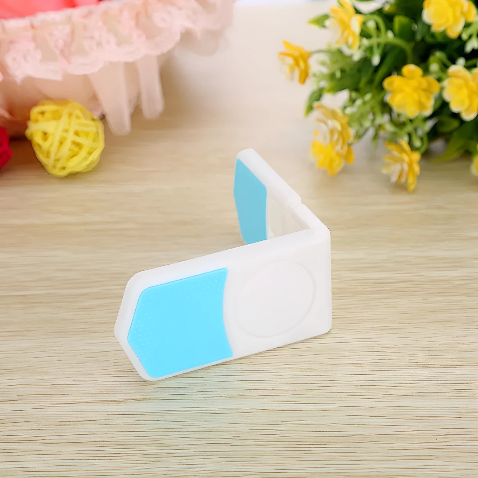 White ABS plastic corner drawer child safety lock with adhesive tape, pack of 5