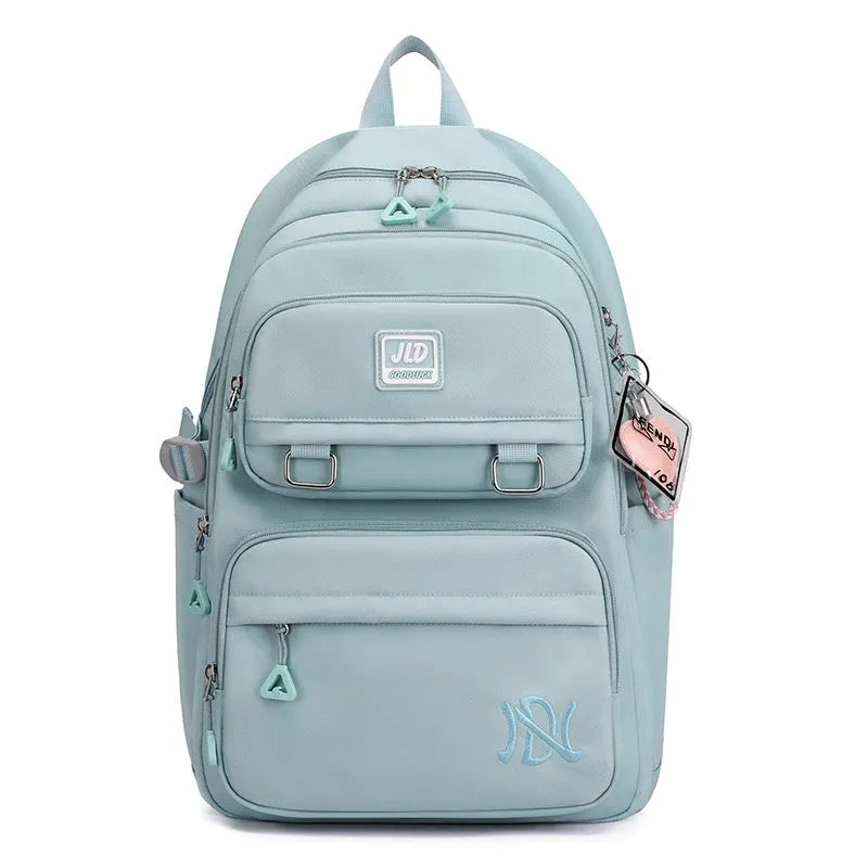 Large capacity girls' school backpack in nylon with physiological curve backplate and multiple colour options