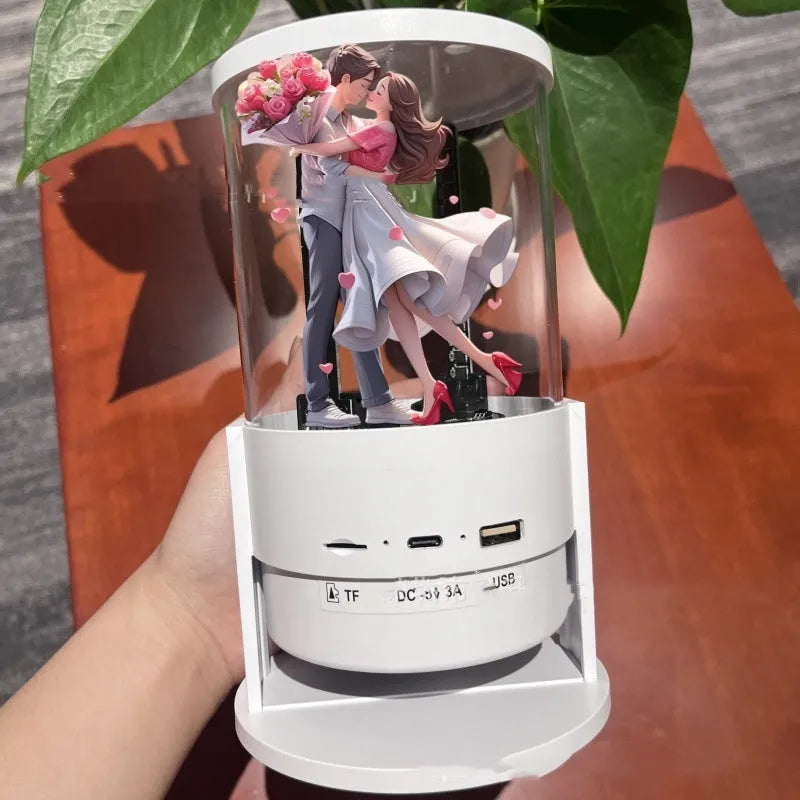 White 360-degree 3D holographic fan Bluetooth speaker with 10cm cylindrical display area
