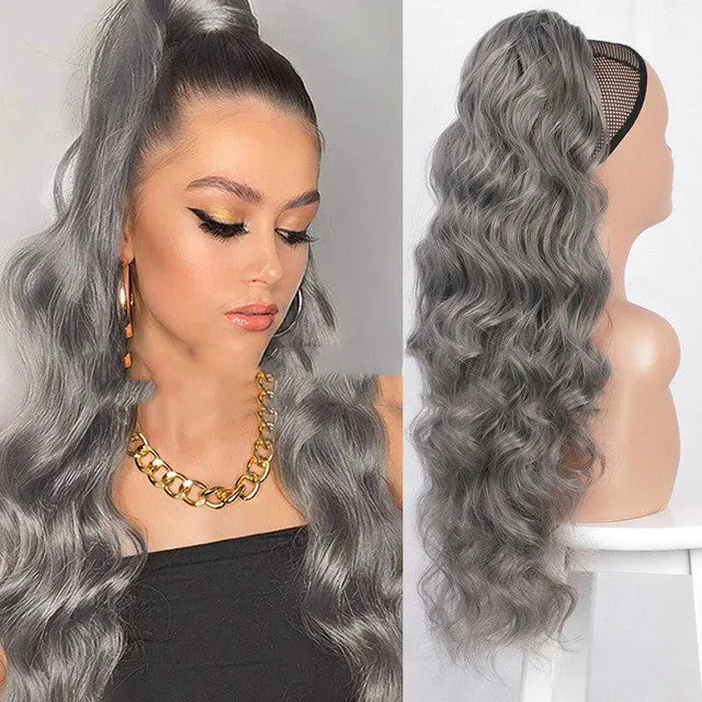 Women's drawstring ponytail hair extension in high temperature wire in colour 1B with tresses style