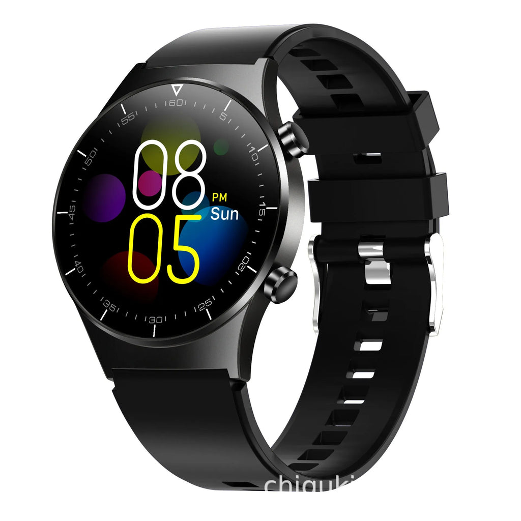 Black smart watch with astronaut bracelet design showing 1.3-inch touch screen displaying heart rate data