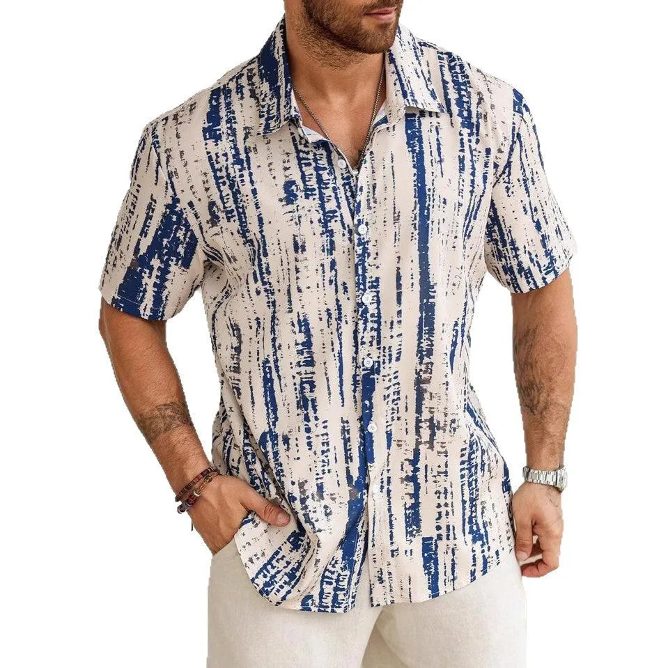 Men's 3D printed stripe shirt in anti-wrinkle polyester fabric for summer casual wear