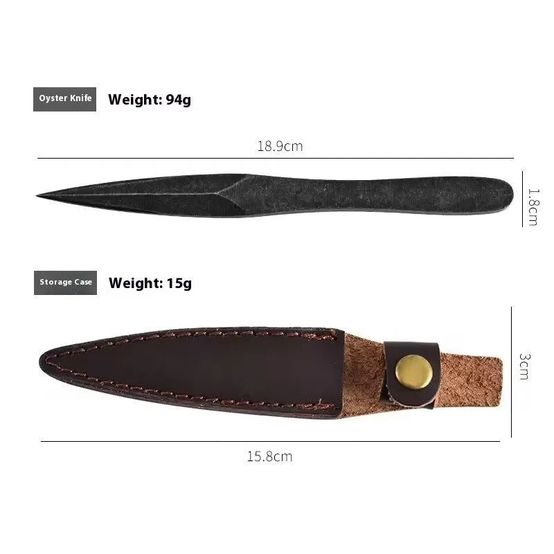 Black stainless steel hand pry tea knife with pointed blade on plain background