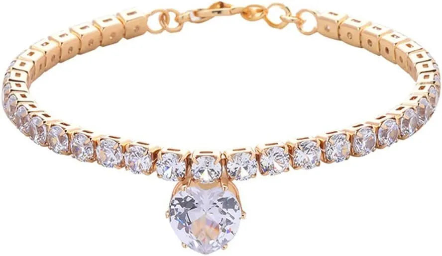Rhinestone heart-shaped pet collar for dogs and cats in gold, platinum, and rose gold colours