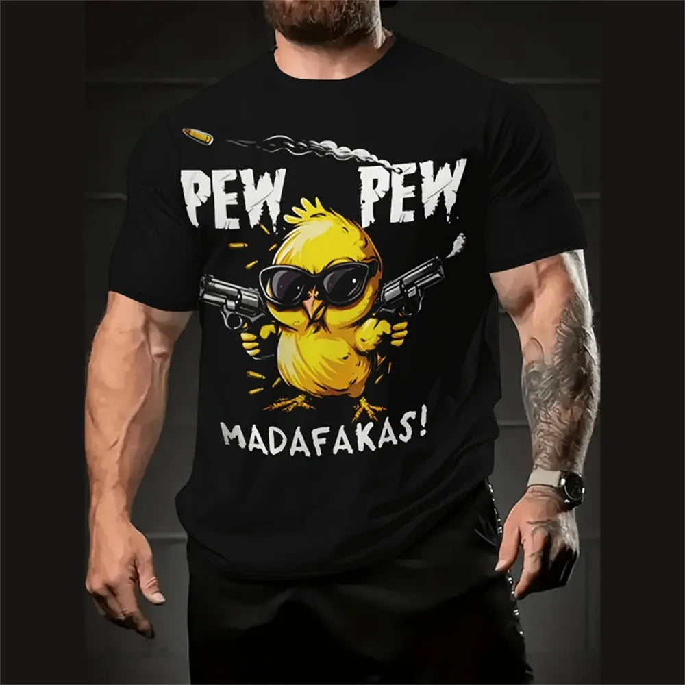 Men's loose-fit casual shirt with a colourful cartoon 3D print on the front, short sleeves.
