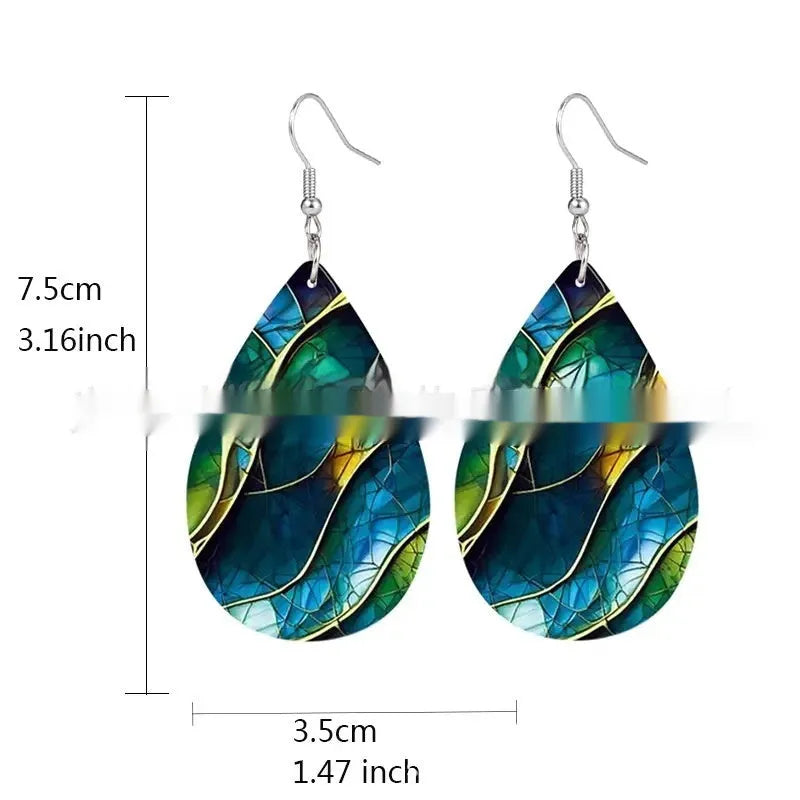 Acrylic drop earrings with intricate flat branch knot pattern design in two style variations