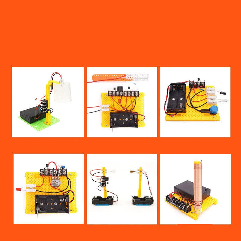 Handmade DIY electronic science experiment set with plastic solar fan and motor parts for students aged 7-14