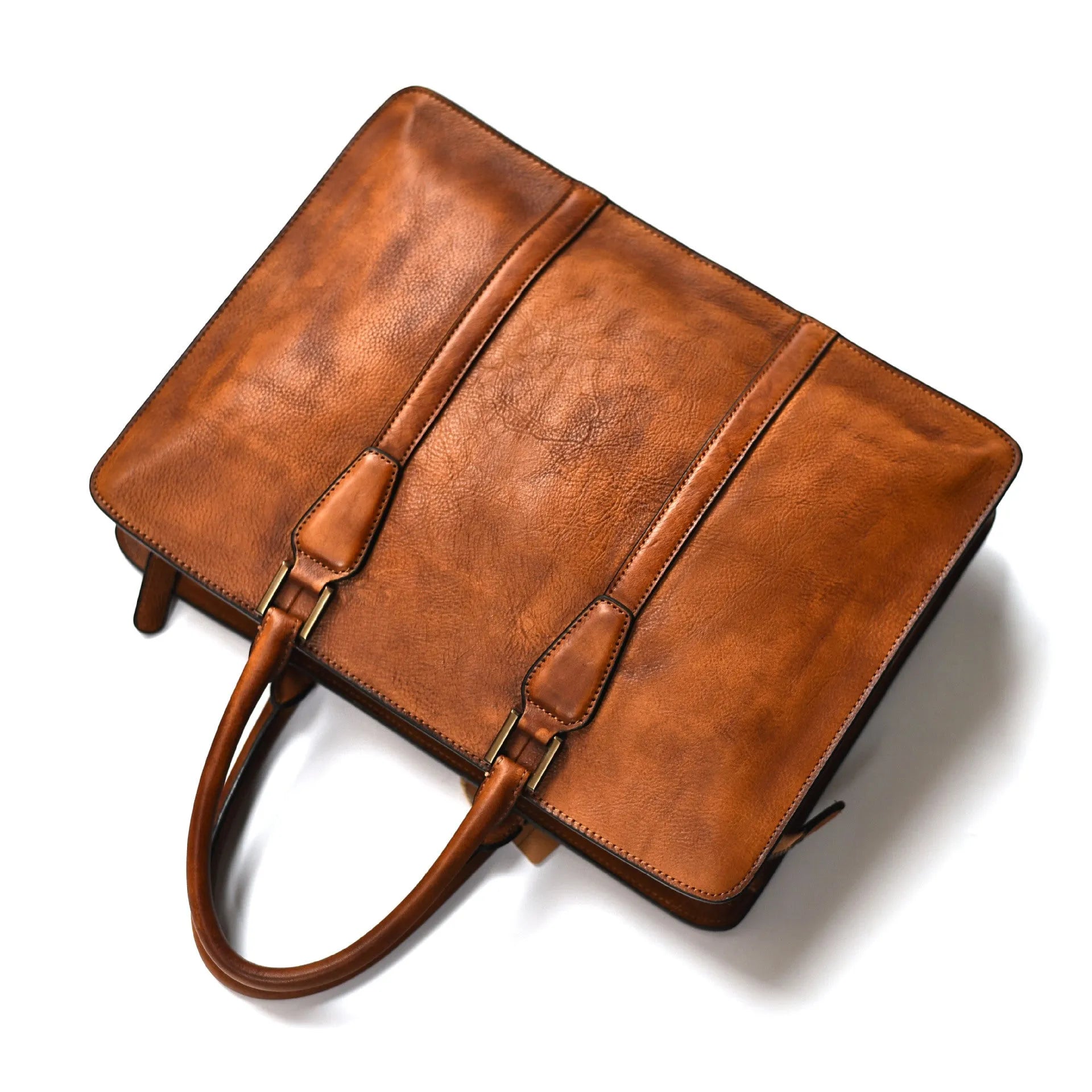Men's horizontal leather handbag in vegetable tanned cowhide with 14 inch laptop compartment