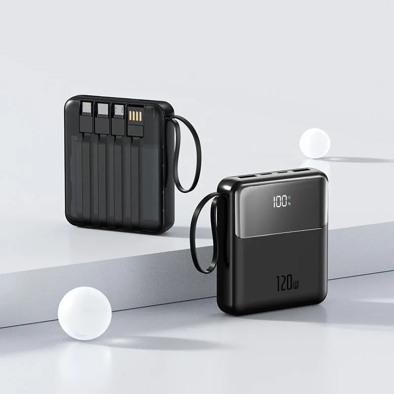 Mini digital display power bank with PD22.5W fast charging in black plastic shell with capacity options